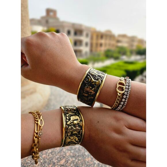 All Power Egyptian Bangle–Handmade Brass Cuff with Nefertiti, Cleopatra & Lotus - Picture 3 of 4